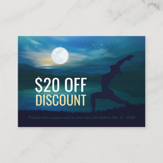 月明かりのヨガ瞑想三日月の敬礼 割引カード (正面)