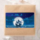 月明かりの下での木製セイル船の航海 ラベル (インサイチュ)