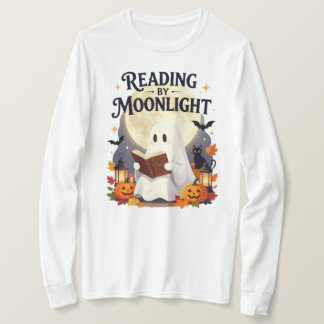 月明かりの下での読書 ゴースト ハロウィン Tシャツ