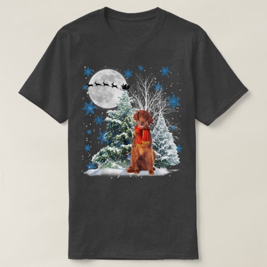 月明かりの下でアイリッシュセッター雪クリスマスパジャマ Tシャツ (デザイン正面)