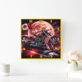 月明かりの下でカナダのオートバイ白熱［赤熱］光を放つス スクエア壁時計 (ホーム)