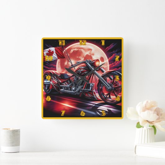 月明かりの下でカナダのオートバイ白熱［赤熱］光を放つス スクエア壁時計 (ホーム)