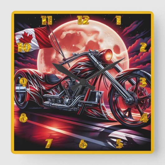 月明かりの下でカナダのオートバイ白熱［赤熱］光を放つス スクエア壁時計 (正面)