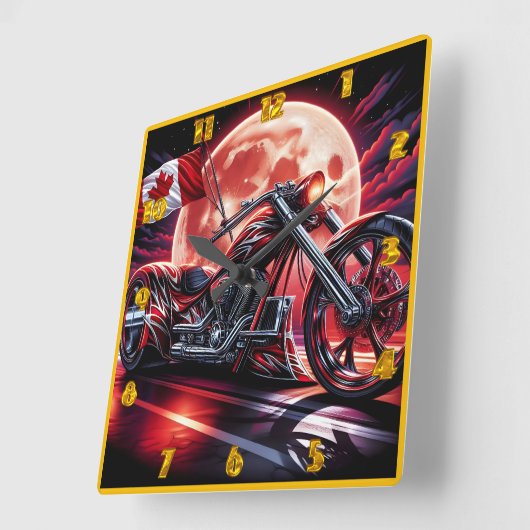 月明かりの下でカナダのオートバイ白熱［赤熱］光を放つス スクエア壁時計 (傾斜)