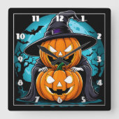 月明かりの下でカボチャとハロウィーンの幽霊 スクエア壁時計 (正面)
