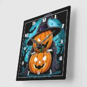 月明かりの下でカボチャとハロウィーンの幽霊 スクエア壁時計 (傾斜)
