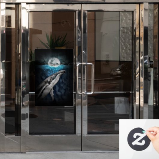 月明かりの下でクジラ ウィンドウサイン (オフィスドア)