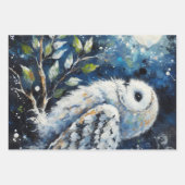 月明かりの下で枝に白いフクロウ ラッピングペーパーシート (正面)