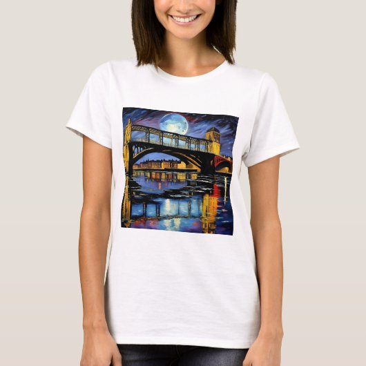 月明かりの下で橋を渡る Tシャツ (正面)