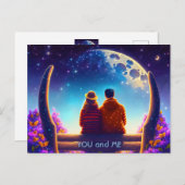 月明かりの下のベンチに座っている友人や恋人 ポストカード (正面/裏面)