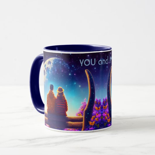 月明かりの下のベンチに座っている友人や恋人 マグカップ (正面左)