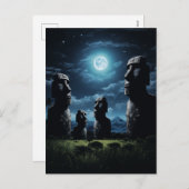 月明かりの下の神秘的なモアイ – イースター島 シーズンポストカード (正面/裏面)