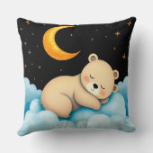 月明かりの下雲の上で眠る愛らしい熊 クッション (裏面)