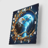 月明かりの下、木の枝に止まったワシ スクエア壁時計 (傾斜)