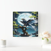 月明かりの下、木の枝に止まったワシ スクエア壁時計 (ホーム)