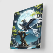 月明かりの下、木の枝に止まったワシ スクエア壁時計 (傾斜)