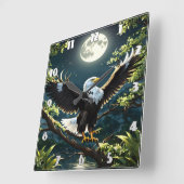 月明かりの下、枝に広がるワシ スクエア壁時計 (傾斜)