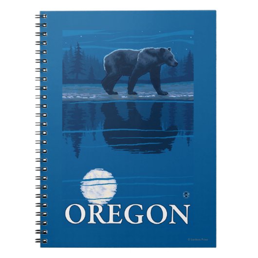 月明かりの中でクマ – ヴィンテージ旅行ポスター ノートブック (正面)