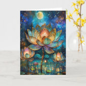 月明かりの中でステンドグラス蓮が花 カード (黄色い花)