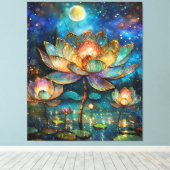 月明かりの中でステンドグラス蓮が花 キャンバスプリント (インサイチュ (ウッドフロア))