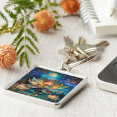 月明かりの中でステンドグラス蓮が花 キーホルダー (側面)