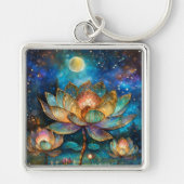 月明かりの中でステンドグラス蓮が花 キーホルダー (正面)