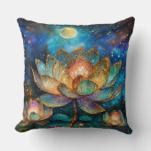 月明かりの中でステンドグラス蓮が花 クッション (正面)