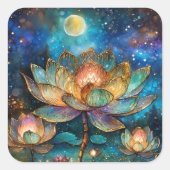 月明かりの中でステンドグラス蓮が花 スクエアシール (正面)