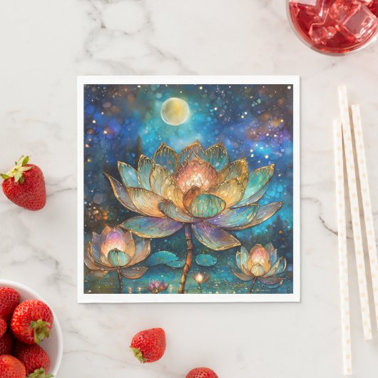 月明かりの中でステンドグラス蓮が花 スタンダードランチョンナプキン (インサイチュ)