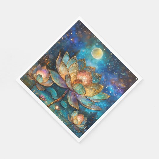 月明かりの中でステンドグラス蓮が花 スタンダードランチョンナプキン (角)