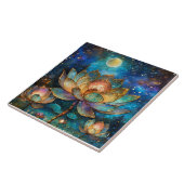 月明かりの中でステンドグラス蓮が花 タイル (側面)