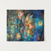 月明かりの中でステンドグラス蓮が花 タペストリー (正面(横))