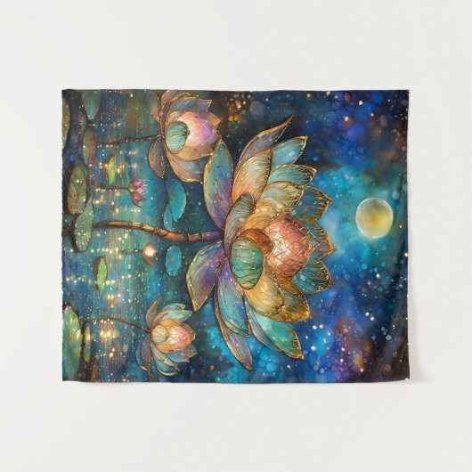 月明かりの中でステンドグラス蓮が花 タペストリー (正面(横))