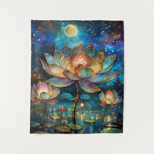 月明かりの中でステンドグラス蓮が花 タペストリー (正面)