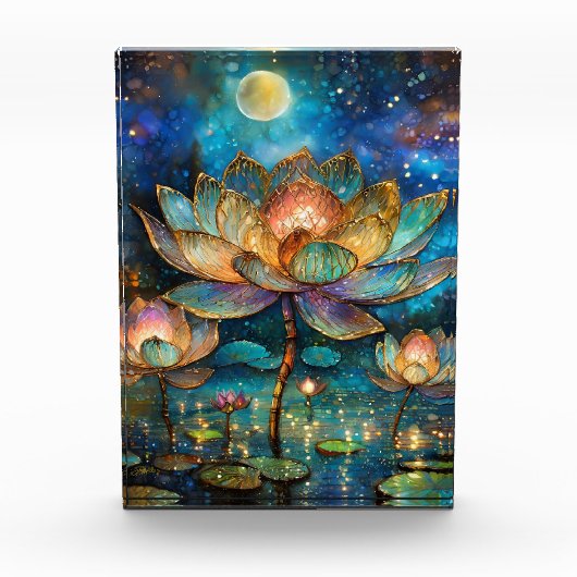 月明かりの中でステンドグラス蓮が花 フォトブロック (正面)