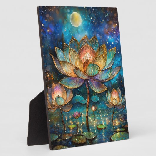 月明かりの中でステンドグラス蓮が花 フォトプラーク (側面)