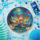 月明かりの中でステンドグラス蓮が花 ペーパープレート (パーティー)