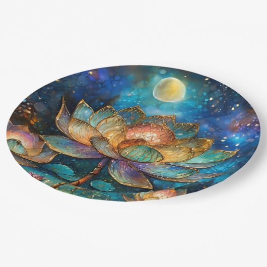 月明かりの中でステンドグラス蓮が花 ペーパープレート (アングル)