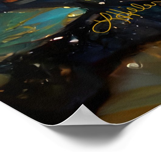 月明かりの中でステンドグラス蓮が花 ポスター (角)