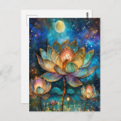 月明かりの中でステンドグラス蓮が花 ポストカード (正面/裏面)