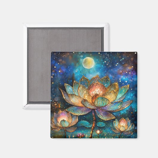 月明かりの中でステンドグラス蓮が花 マグネット (正面/裏面)