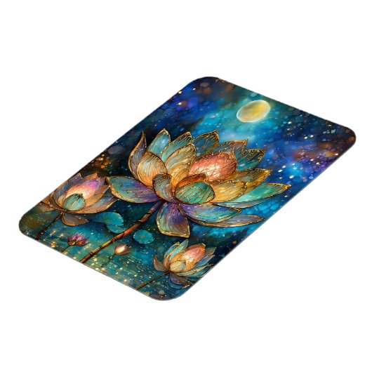 月明かりの中でステンドグラス蓮が花 マグネット (左側)