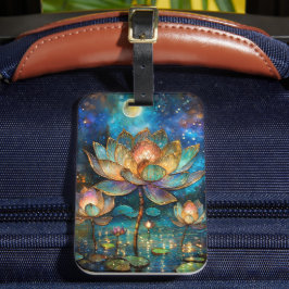 月明かりの中でステンドグラス蓮が花 ラゲッジタグ