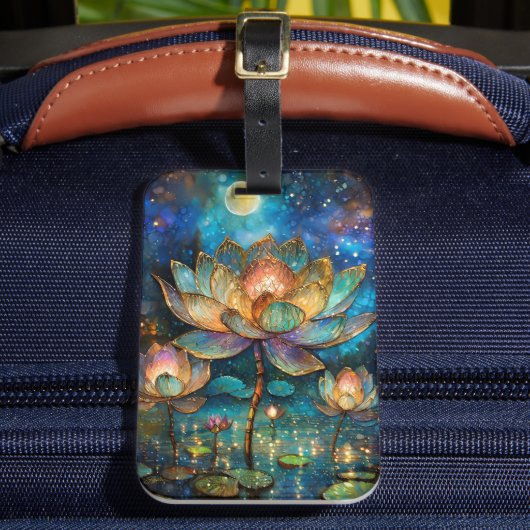 月明かりの中でステンドグラス蓮が花 ラゲッジタグ (正面インサイチュ2)