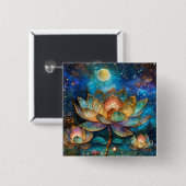 月明かりの中でステンドグラス蓮が花 缶バッジ (正面&裏面)