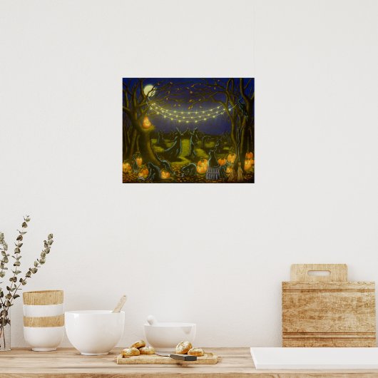 月明かりの中でハロウィーンの魔女のダンシン ポスター (キッチン)