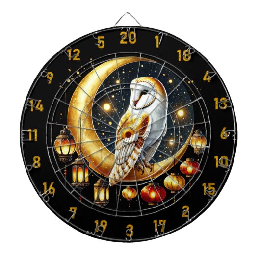 月明かりの中でブルズアイ:フクロウの立つ狙い ダーツボード (正面)