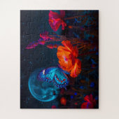 月明かりの中でポピーサイケデリックに咲くかわいい蝶 ジグソーパズル (縦)