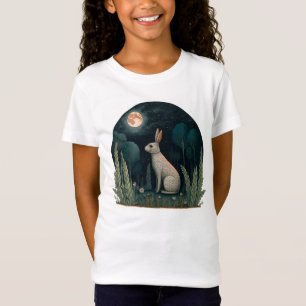 月明かりの中で幸せなウサギ Tシャツ