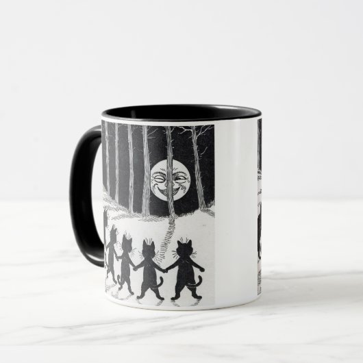 月明かりの中で手を握る黒猫・ Louis Wain マグカップ (正面左)